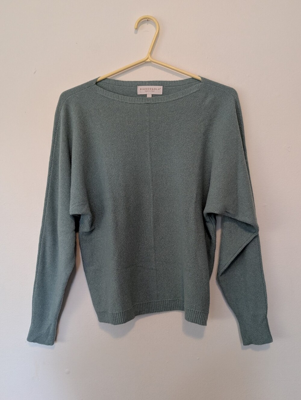 Bianco & Blu Italy Wool Cashmere Old Money Batwing Knit Sweater Sage Green XL